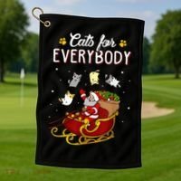 Cats For Everybody Ugly Christmas Cat Funny Xmas Golf Towel thumb 1
