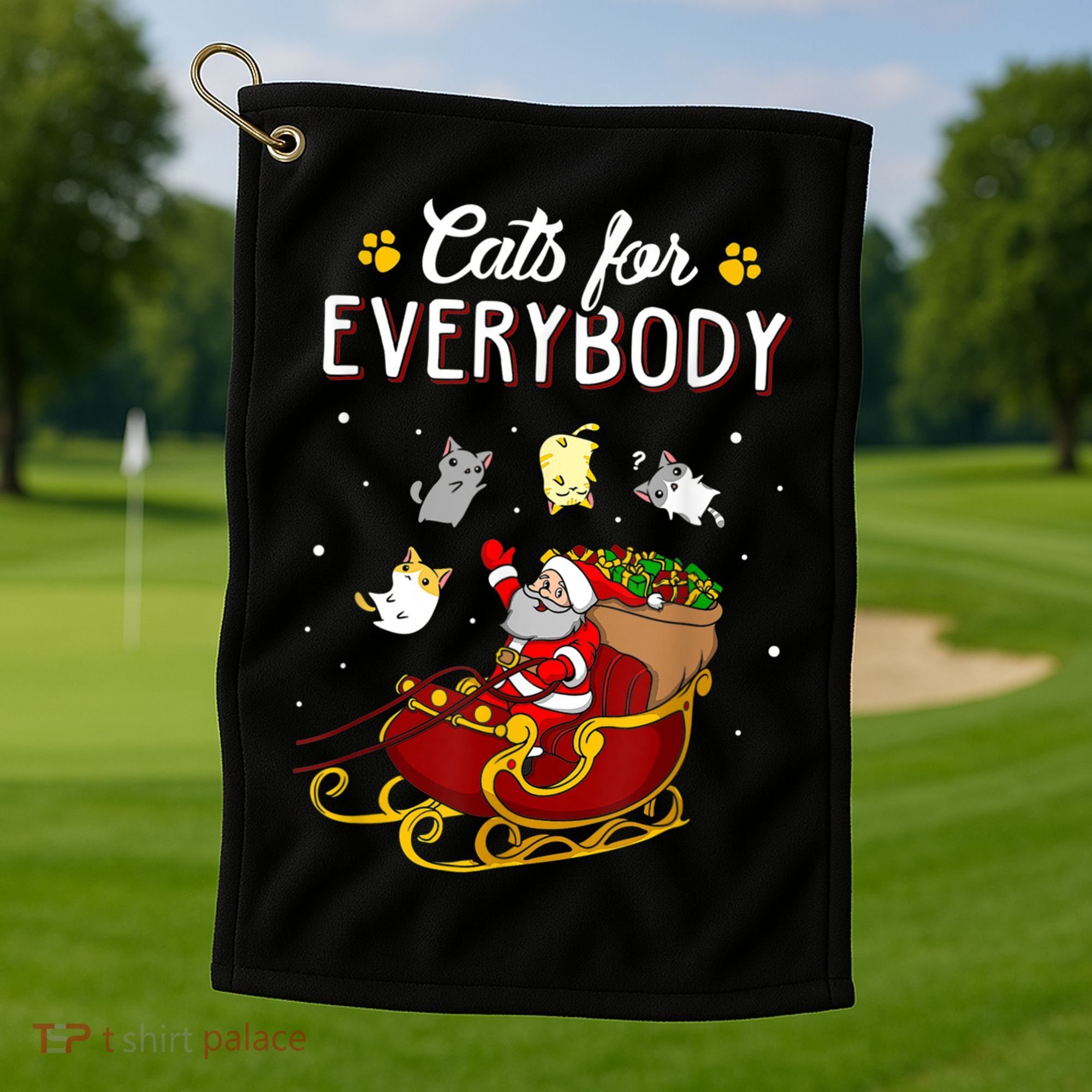 Cats For Everybody Ugly Christmas Cat Funny Xmas Golf Towel