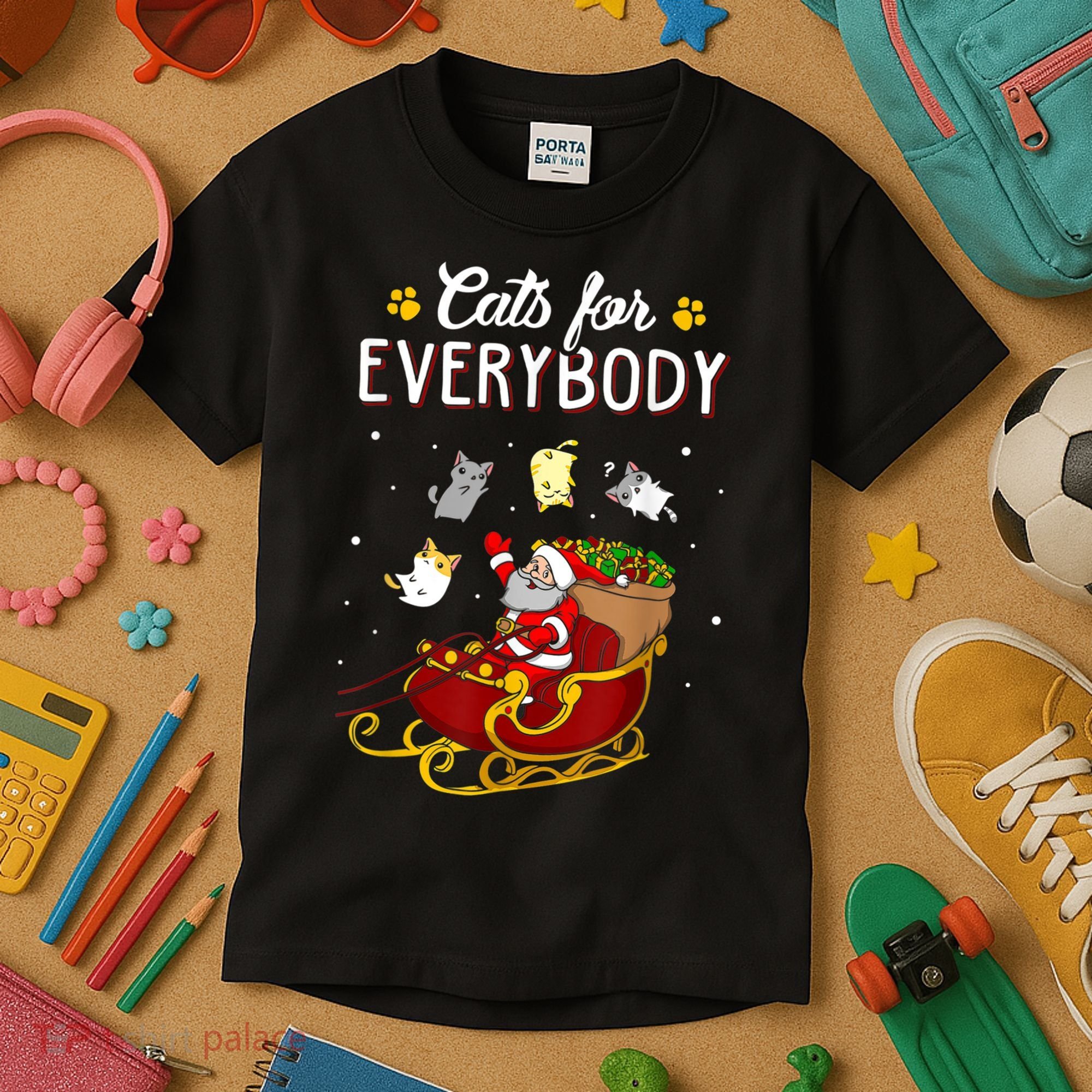 Cats For Everybody Ugly Christmas Cat Funny Xmas Kids T-Shirt