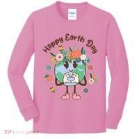 Cute Flower Floral Happy Earth Day Kids Long Sleeve Shirt thumb 0