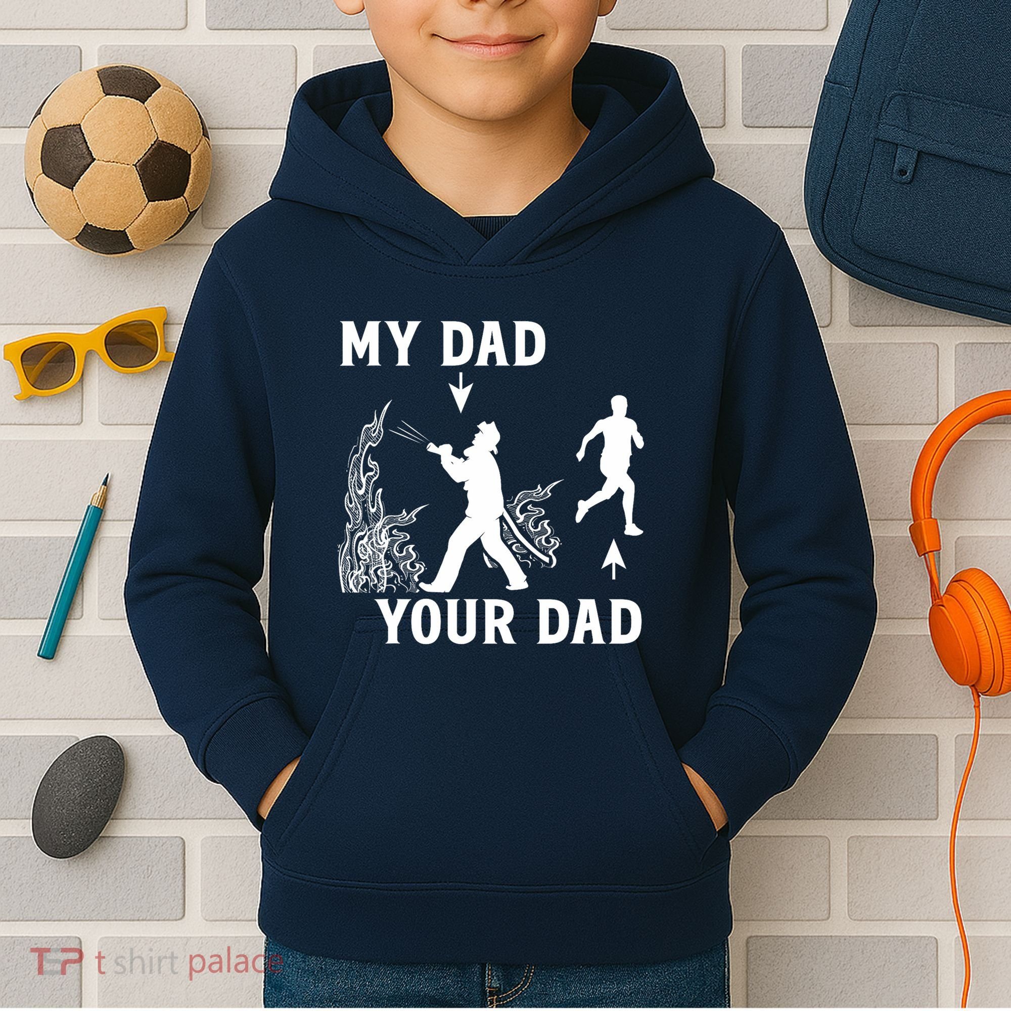 Captain Firefighter Father Funny Fireman Dad My Dad Your Dad Kids Hoodie