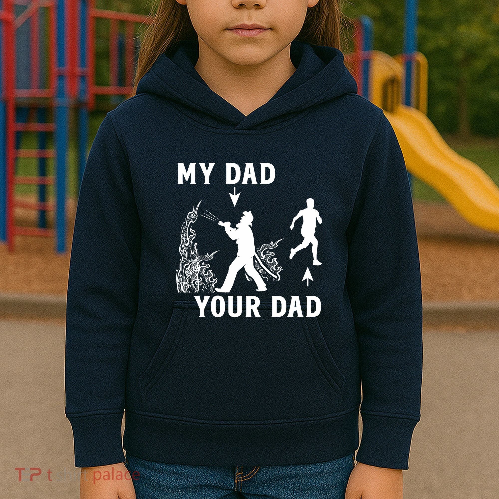 Captain Firefighter Father Funny Fireman Dad My Dad Your Dad Kids Hoodie
