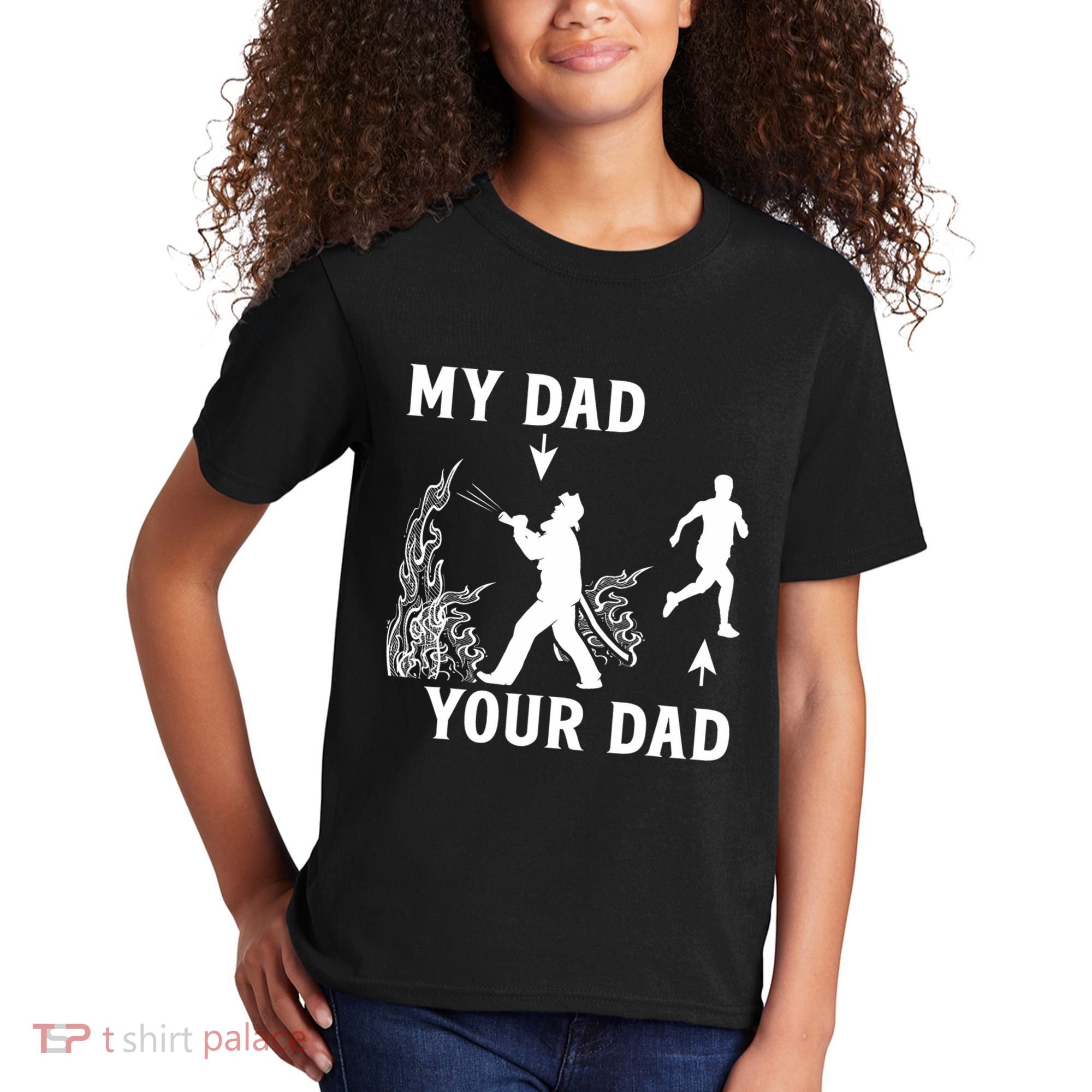 Captain Firefighter Father Funny Fireman Dad My Dad Your Dad Kids T-Shirt