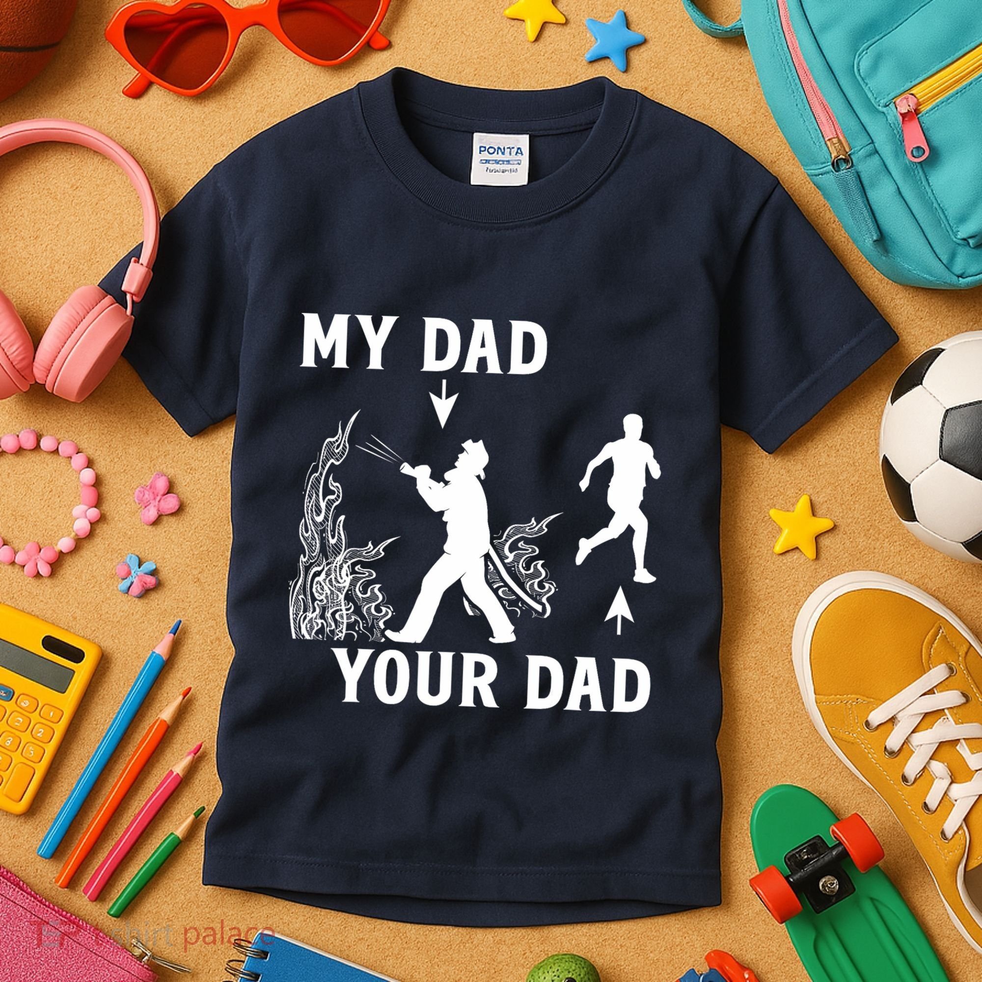 Captain Firefighter Father Funny Fireman Dad My Dad Your Dad Kids T-Shirt