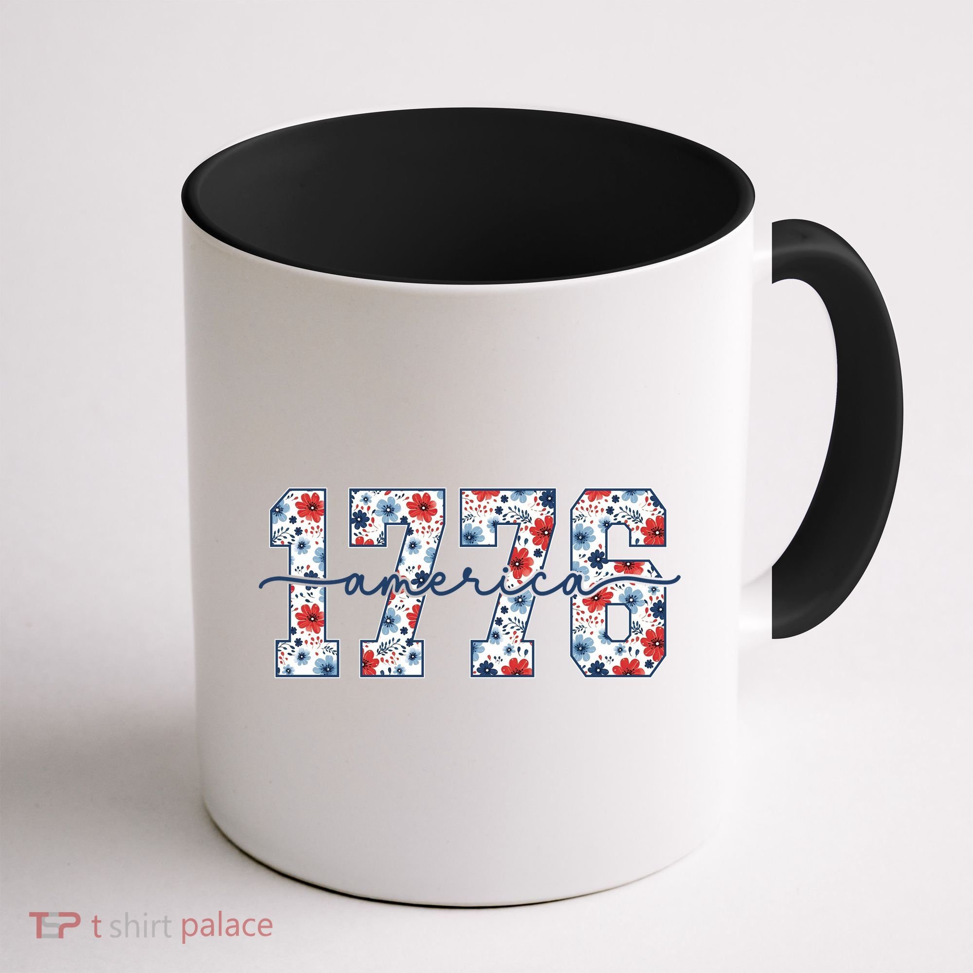 Cute Floral Flower Varsity Style 1776 America USA  Coffee Mug
