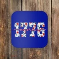 Cute Floral Flower Varsity Style 1776 America USA  Coaster thumb 0