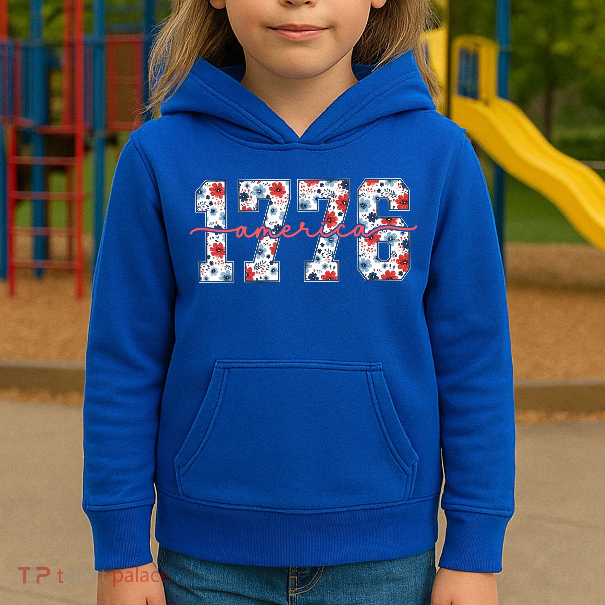 Cute Floral Flower Varsity Style 1776 America USA  Kids Hoodie