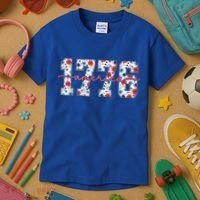 Cute Floral Flower Varsity Style 1776 America USA  Kids T-Shirt thumb 3