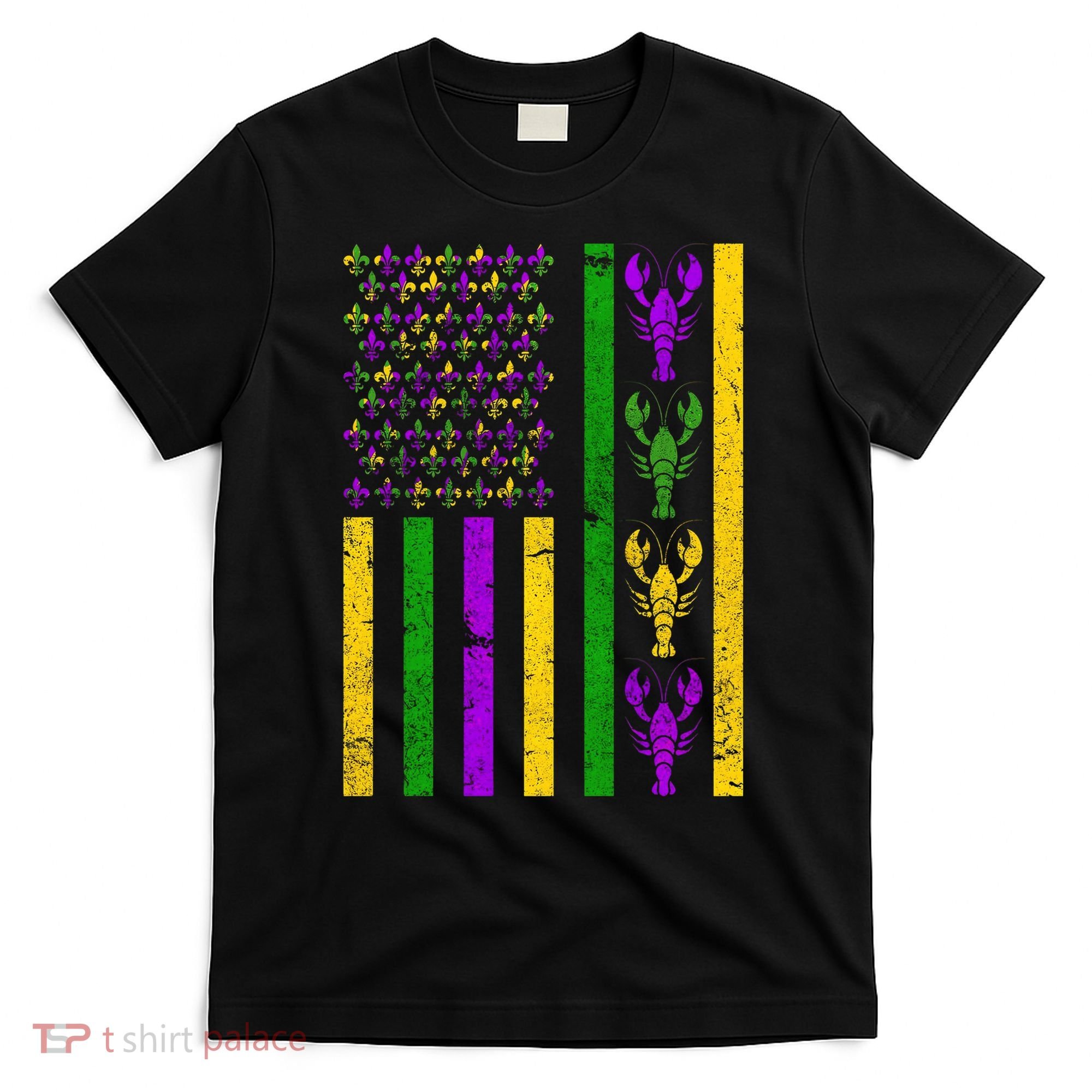 Crawfish FleurDeLis Flag Mardi Gras vintage retro T-Shirt