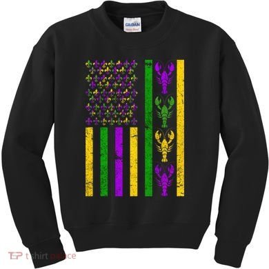 Crawfish FleurDeLis Flag Mardi Gras vintage retro Kids Sweatshirt