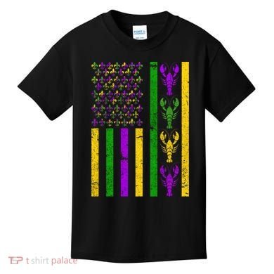 Crawfish FleurDeLis Flag Mardi Gras vintage retro Kids T-Shirt