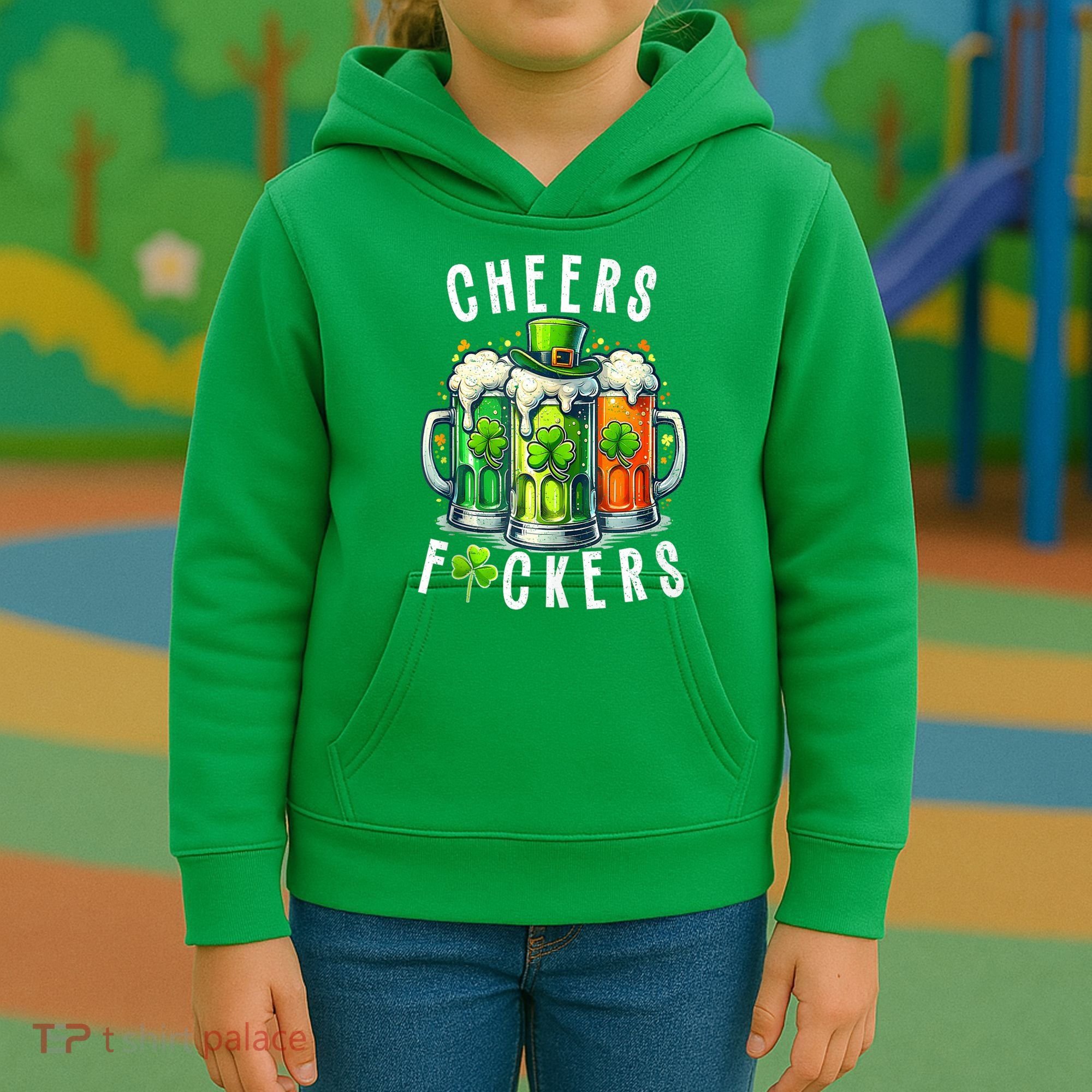Cheers Fuckers Funny St Patricks Day Irish Drinking Kids Hoodie
