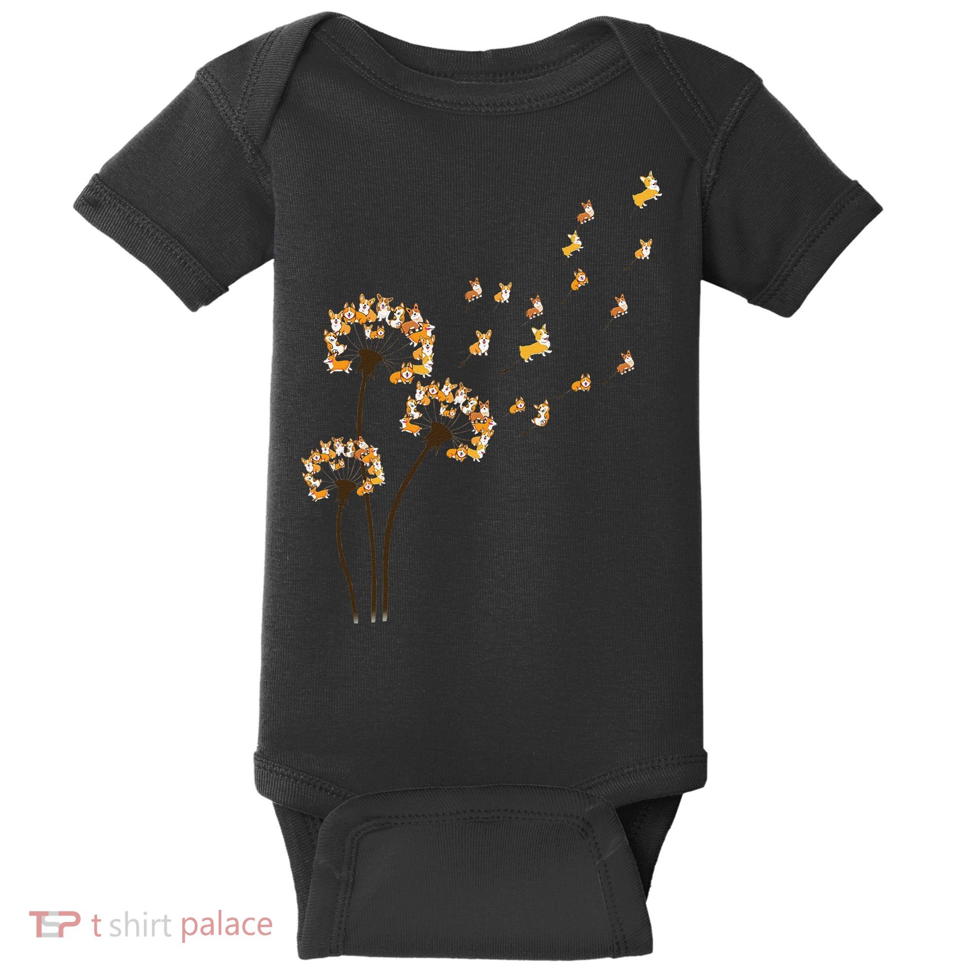 Corgi Flower Fly Dandelion Funny Dog Lover For Mom Baby Bodysuit
