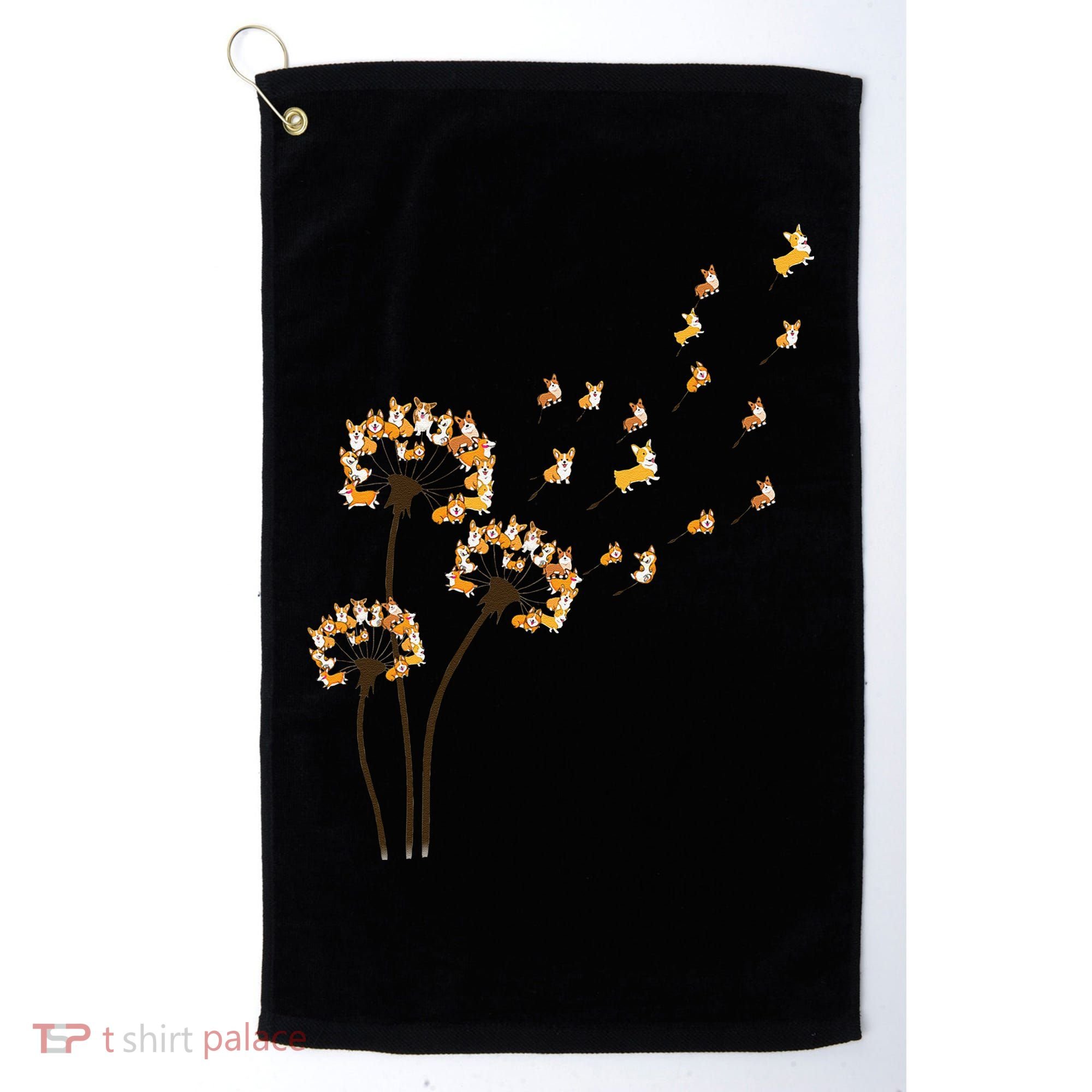 Corgi Flower Fly Dandelion Funny Dog Lover For Mom Golf Towel