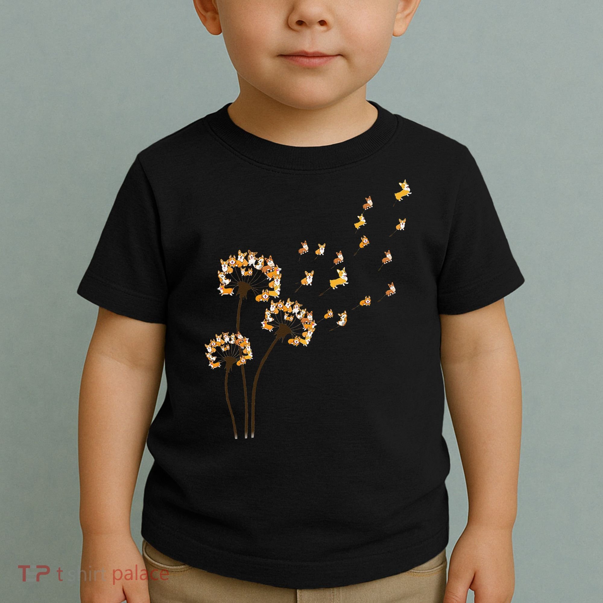 Corgi Flower Fly Dandelion Funny Dog Lover For Mom Toddler T-Shirt