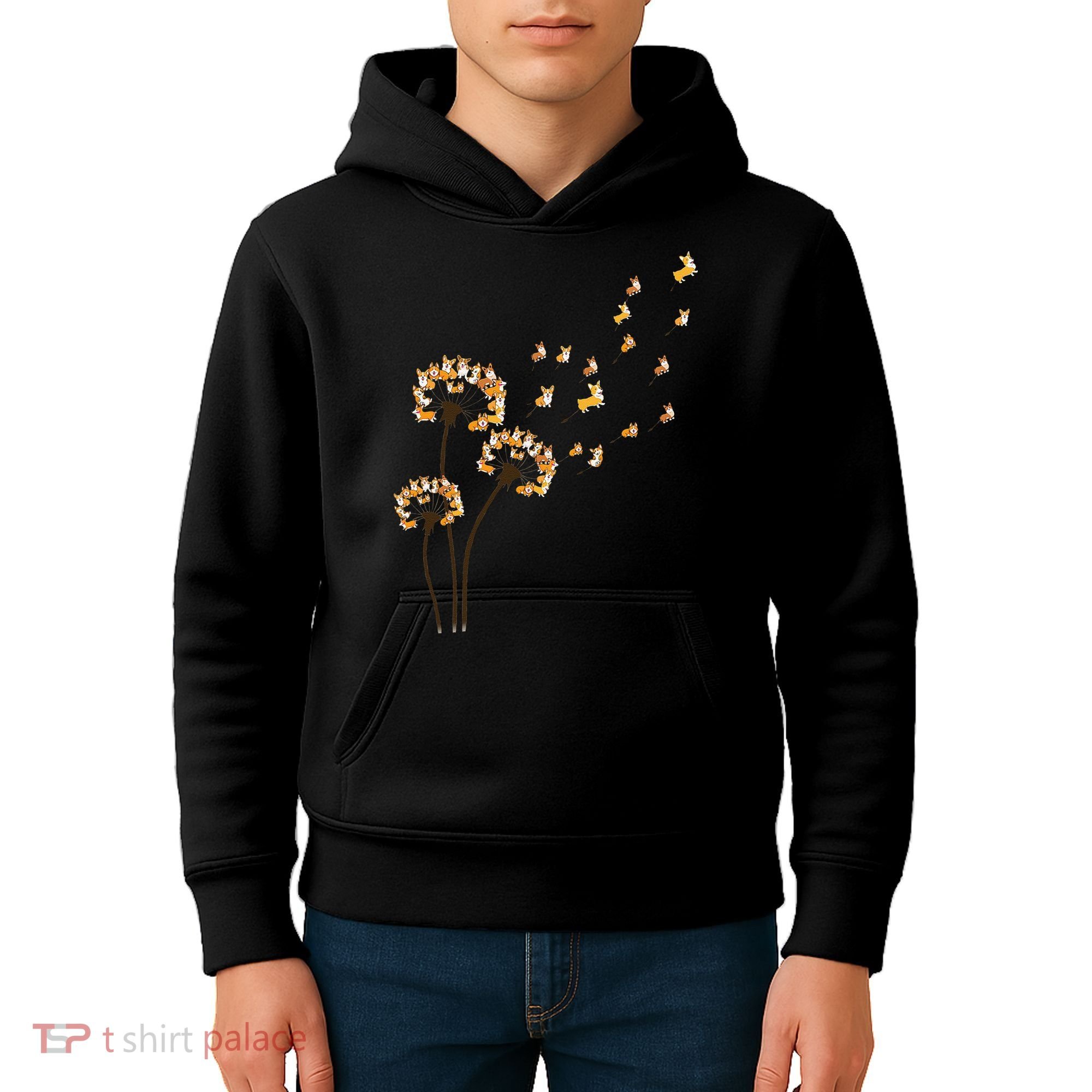 Corgi Flower Fly Dandelion Funny Dog Lover For Mom Kids Hoodie