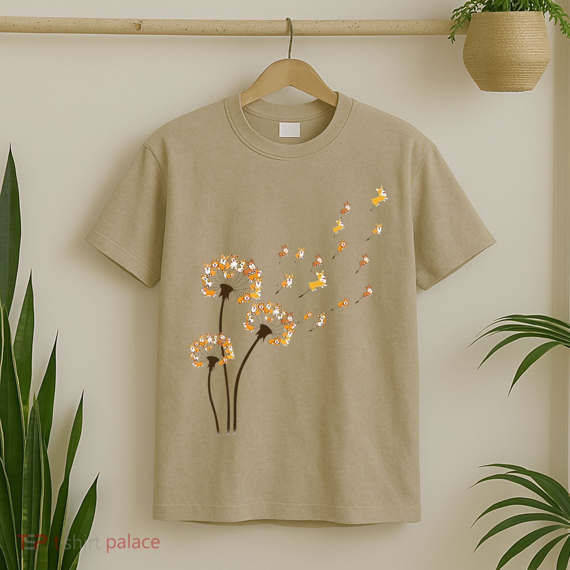 Corgi Flower Fly Dandelion Funny Dog Lover For Mom T-Shirt