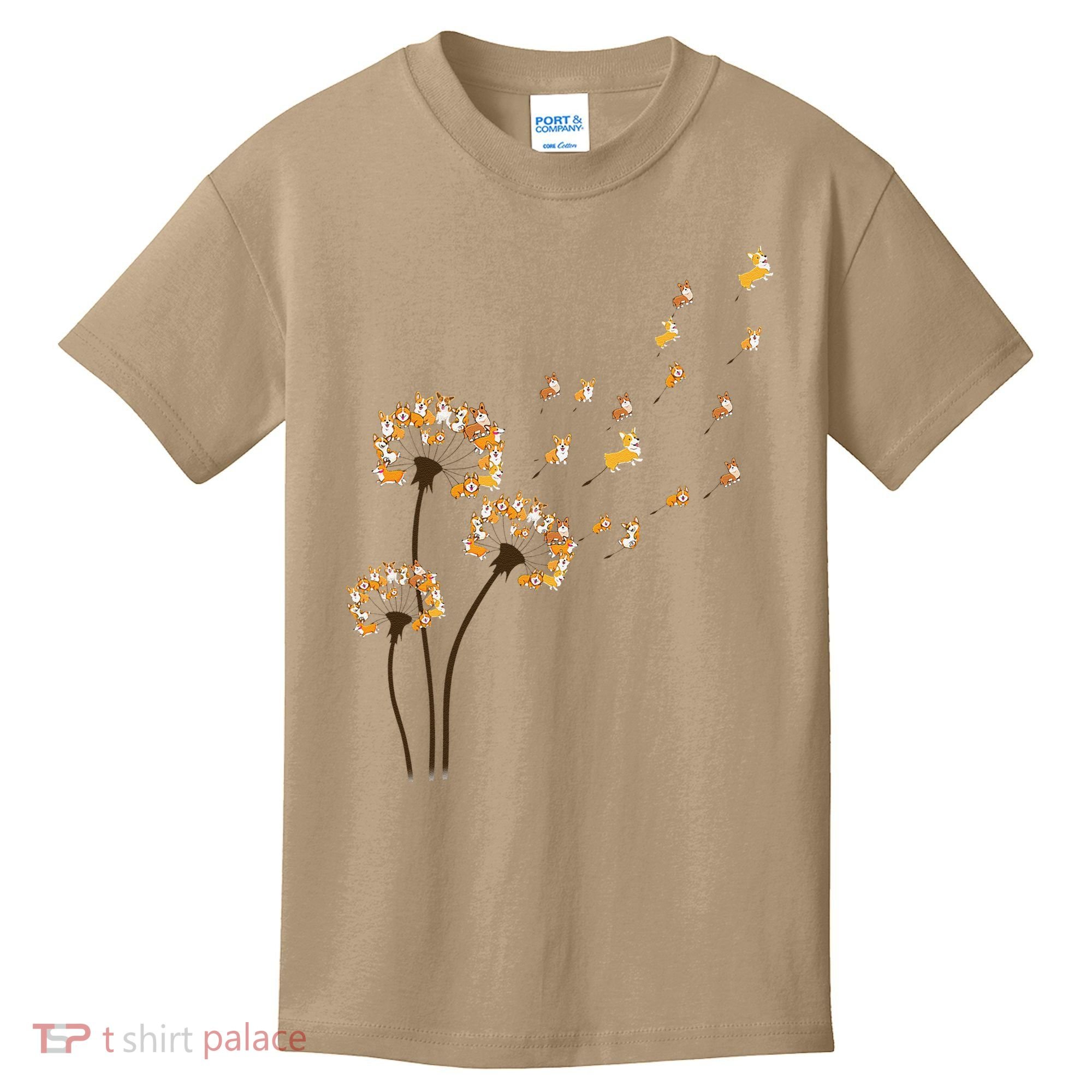 Corgi Flower Fly Dandelion Funny Dog Lover For Mom Kids T-Shirt