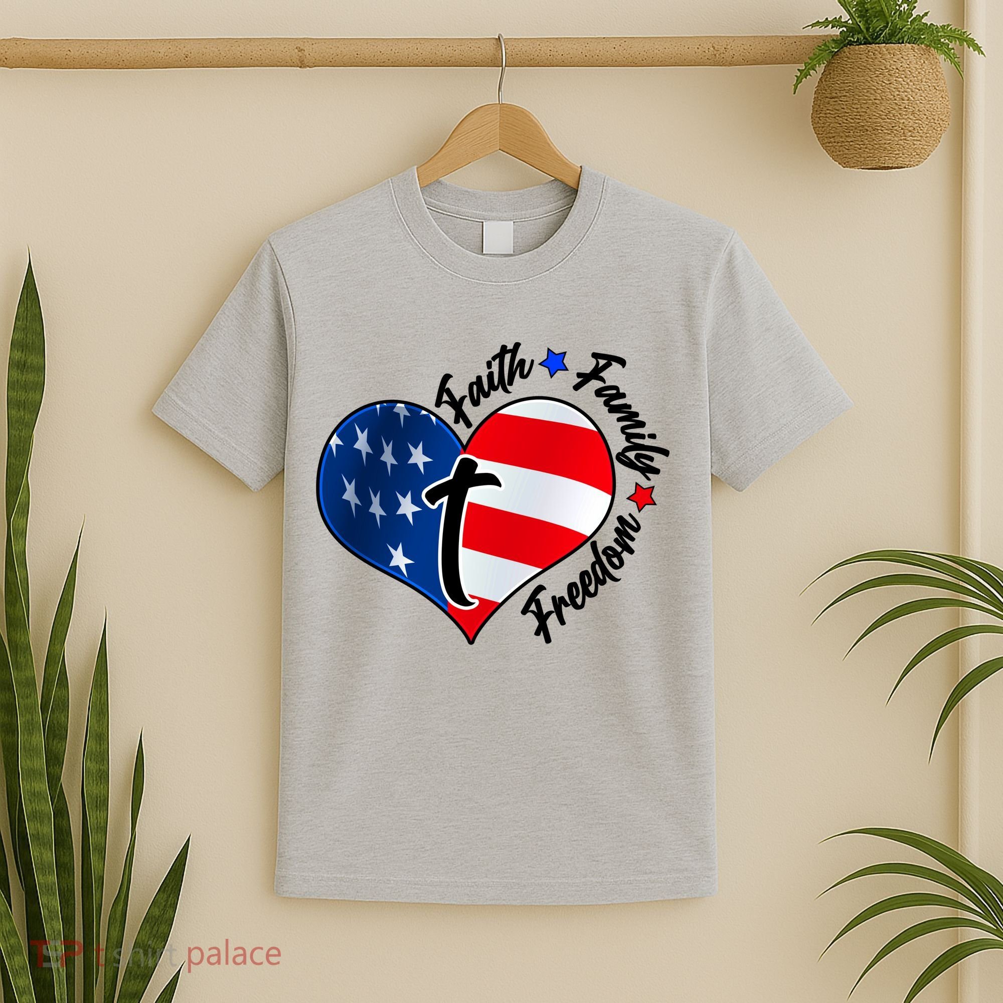 Cute Faith Family Freedom American USA Heart T-Shirt