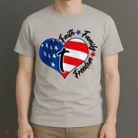 Cute Faith Family Freedom American USA Heart T-Shirt thumb 3