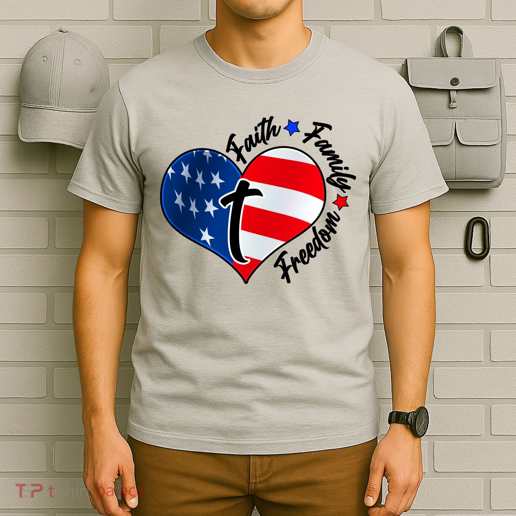 Cute Faith Family Freedom American USA Heart T-Shirt