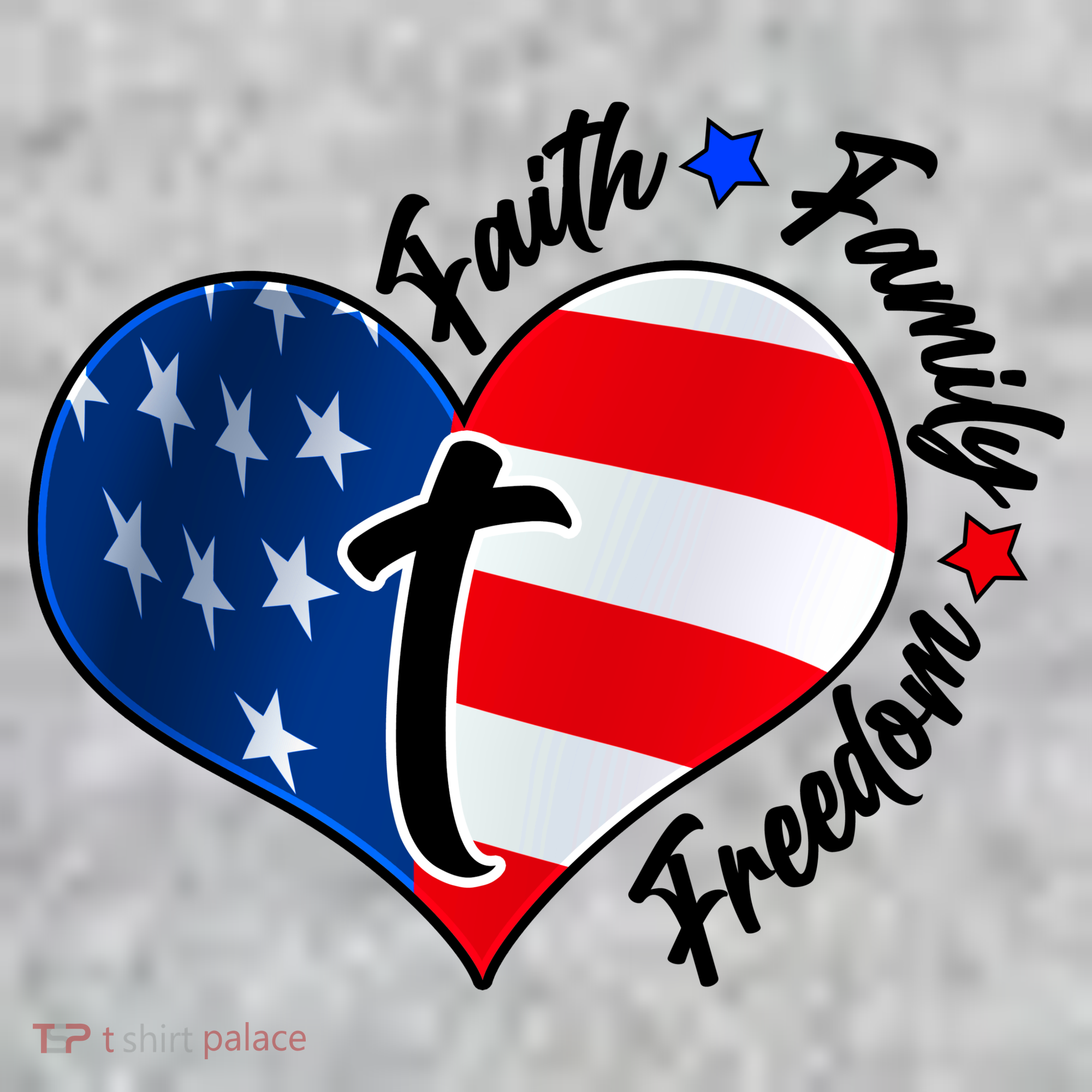 Cute Faith Family Freedom American USA Heart T-Shirt