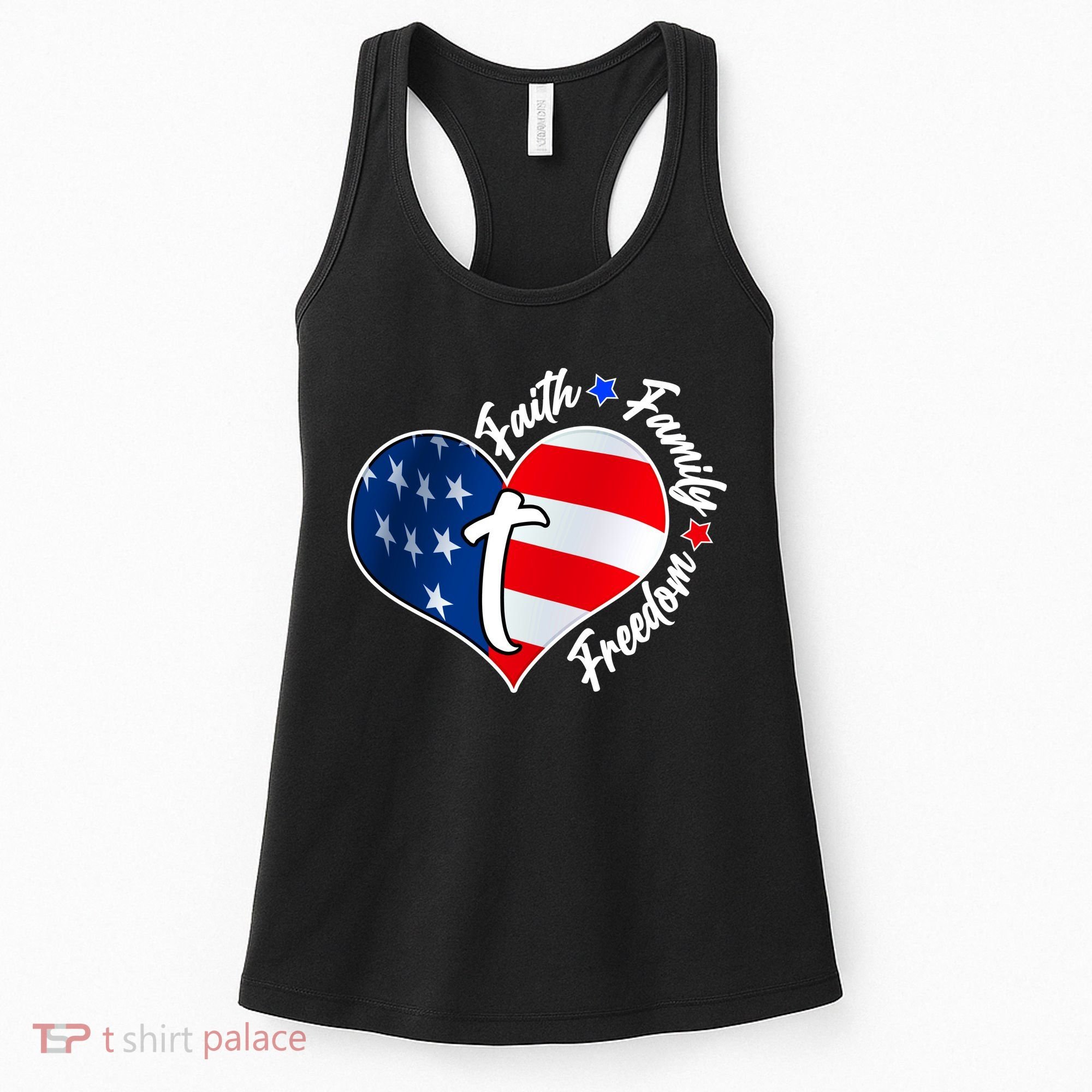Cute Faith Family Freedom American USA Heart Women's Tank Top