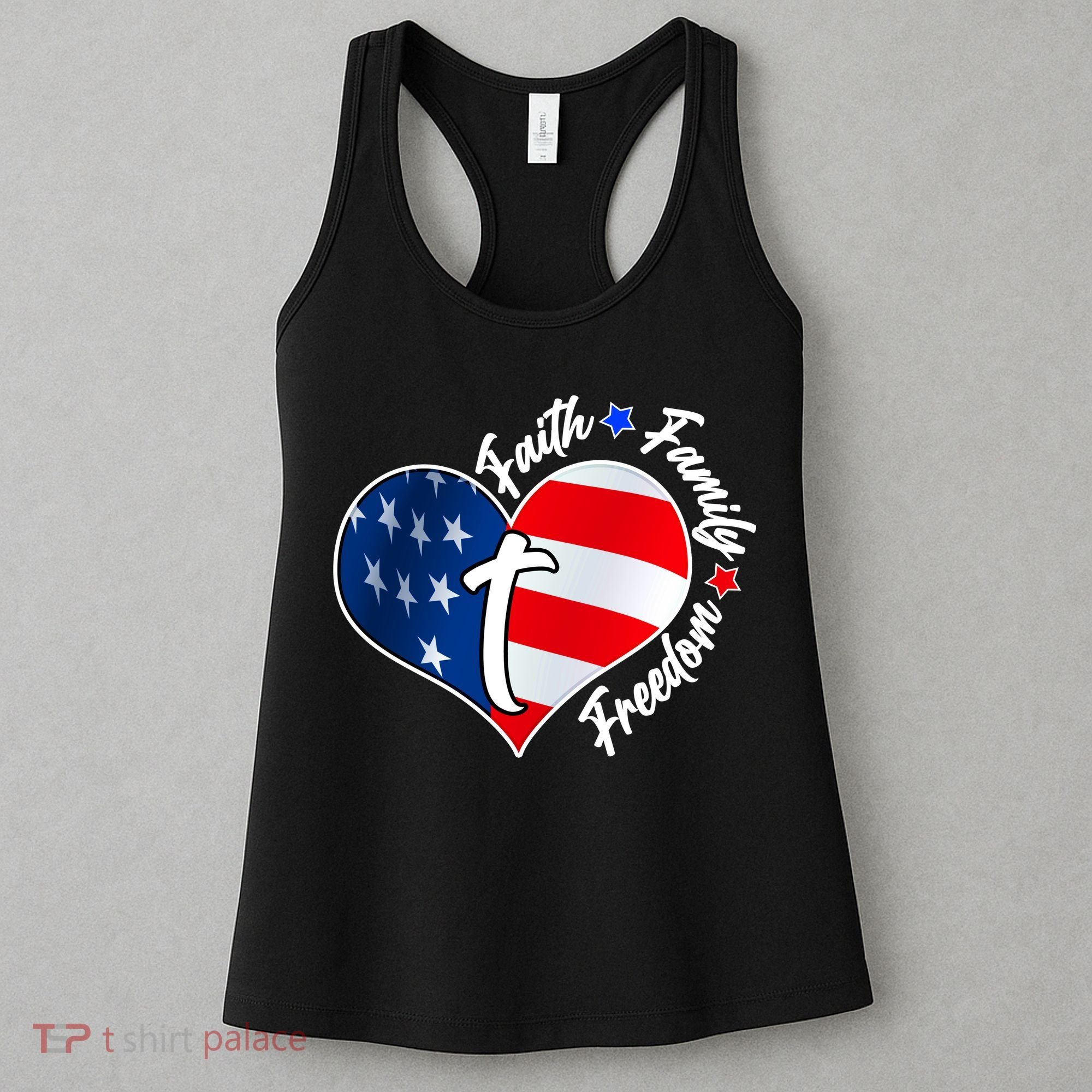 Cute Faith Family Freedom American USA Heart Women's Tank Top
