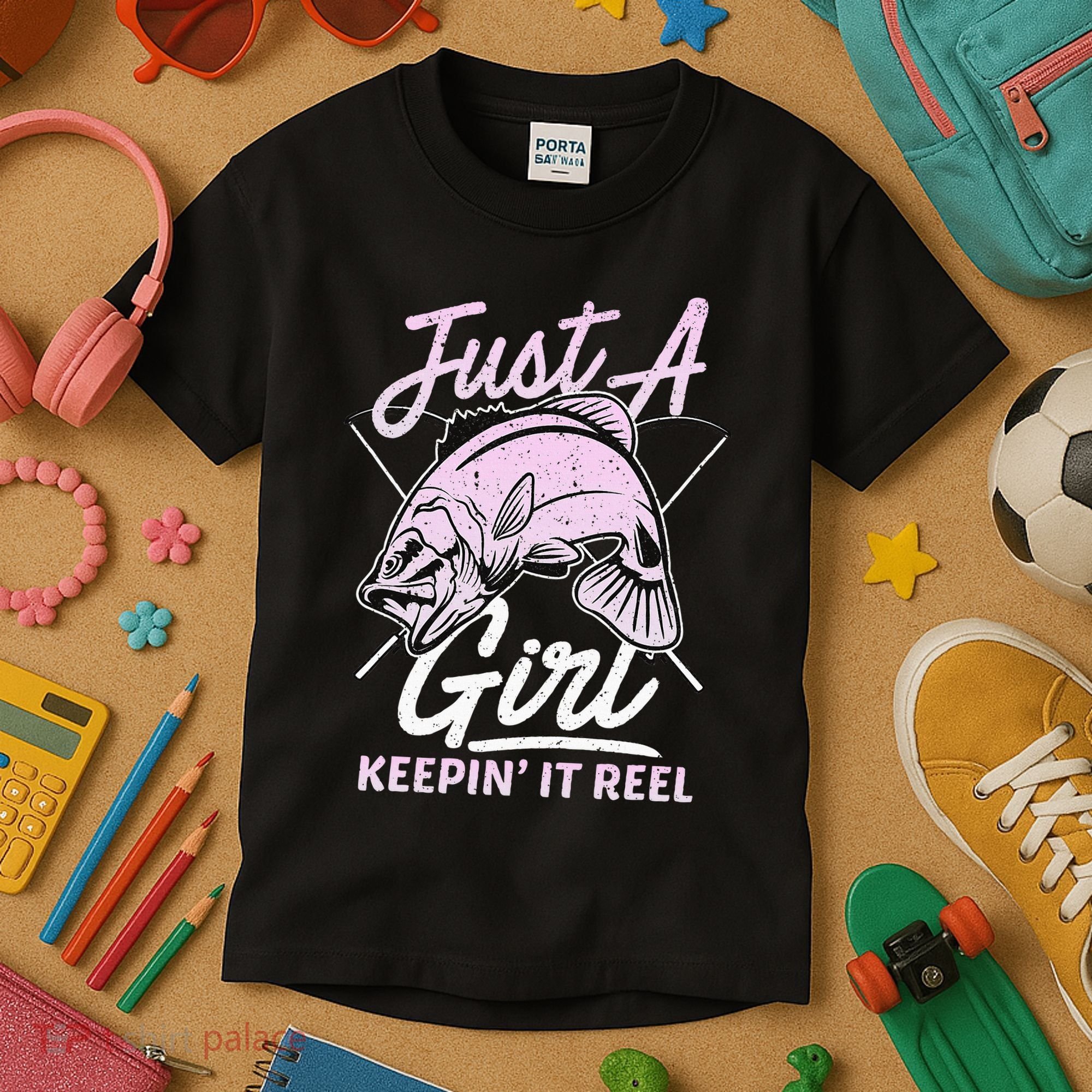 Cute Fishing Funny Keeping It Reel Purple Kids T-Shirt