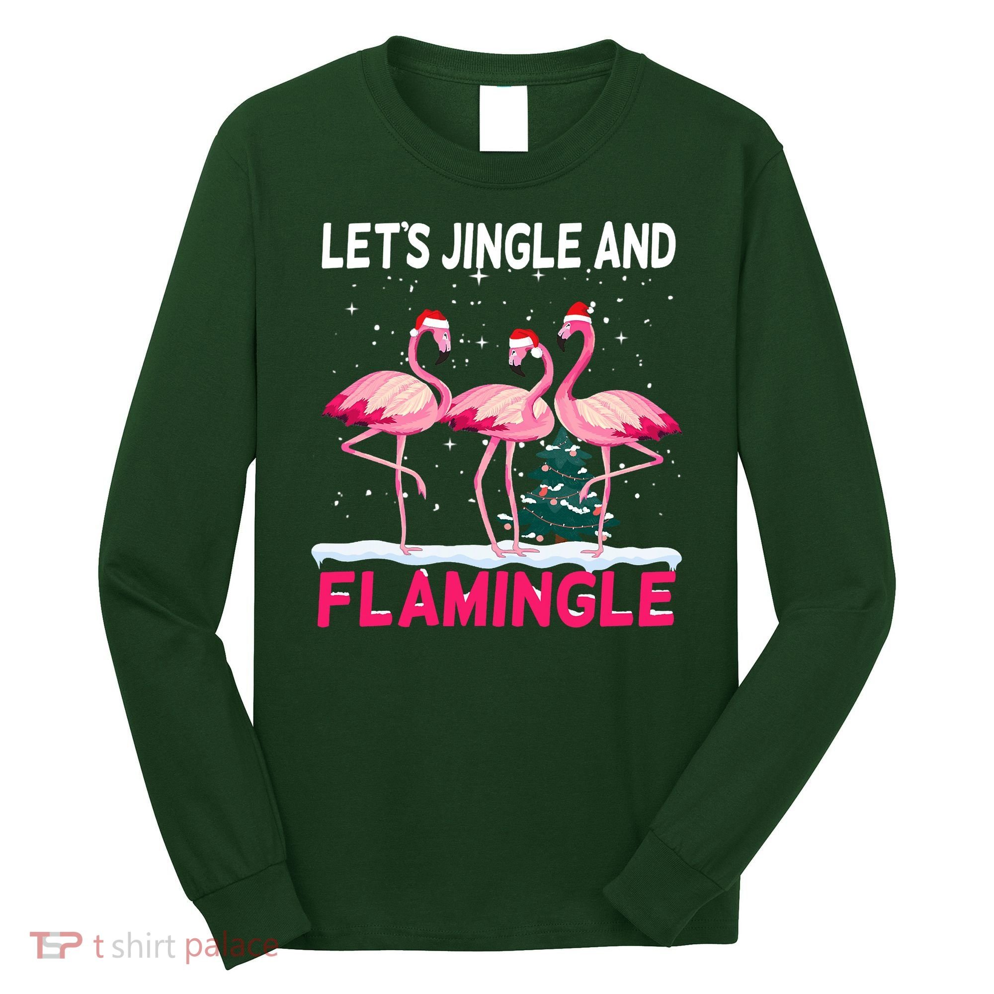 Christmas Flamingo Funny Pink Flamingle Xmas Long Sleeve Shirt