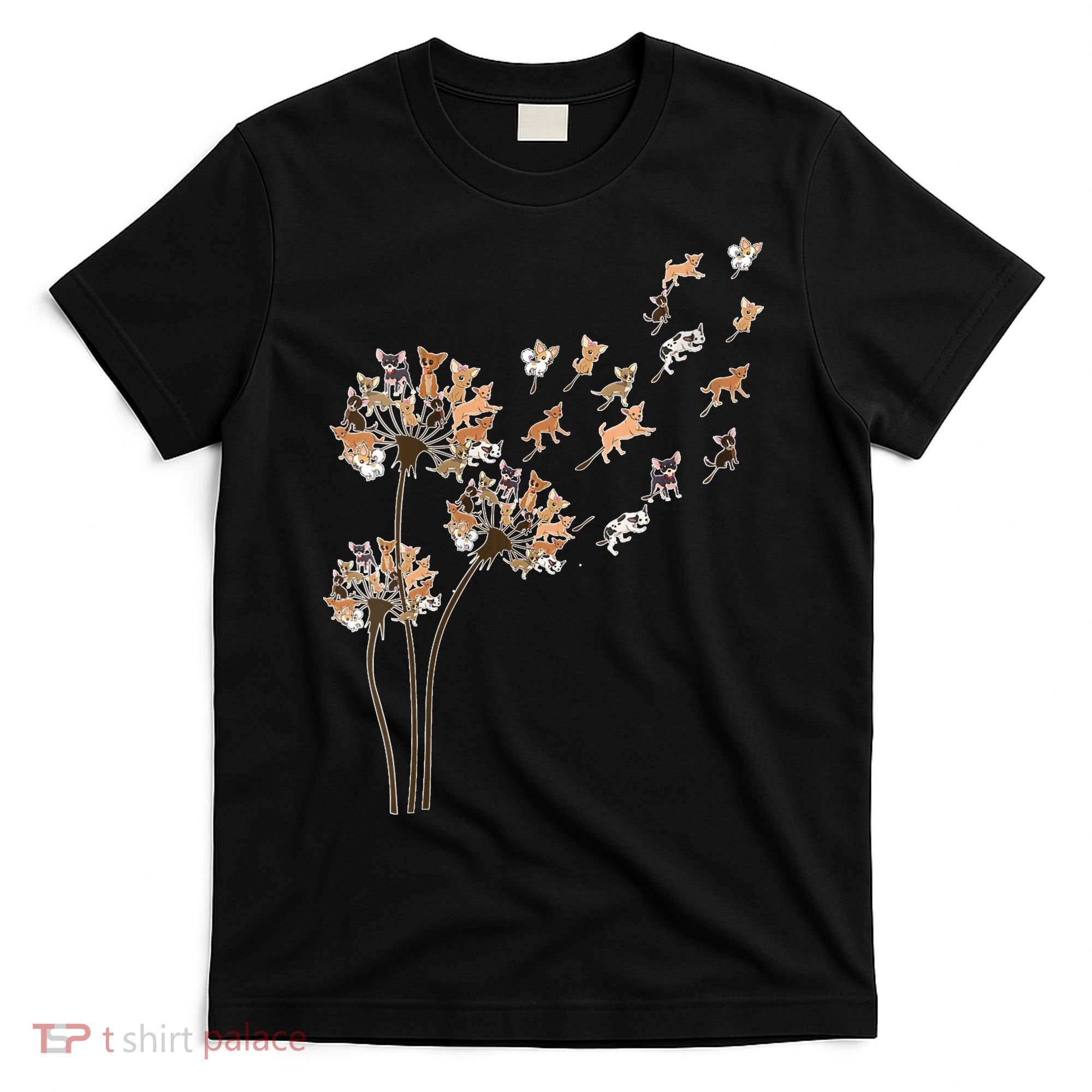 Chihuahua Flower Fly Dandelion Chihuahua Funny Dog Lover V Neck T-Shirt