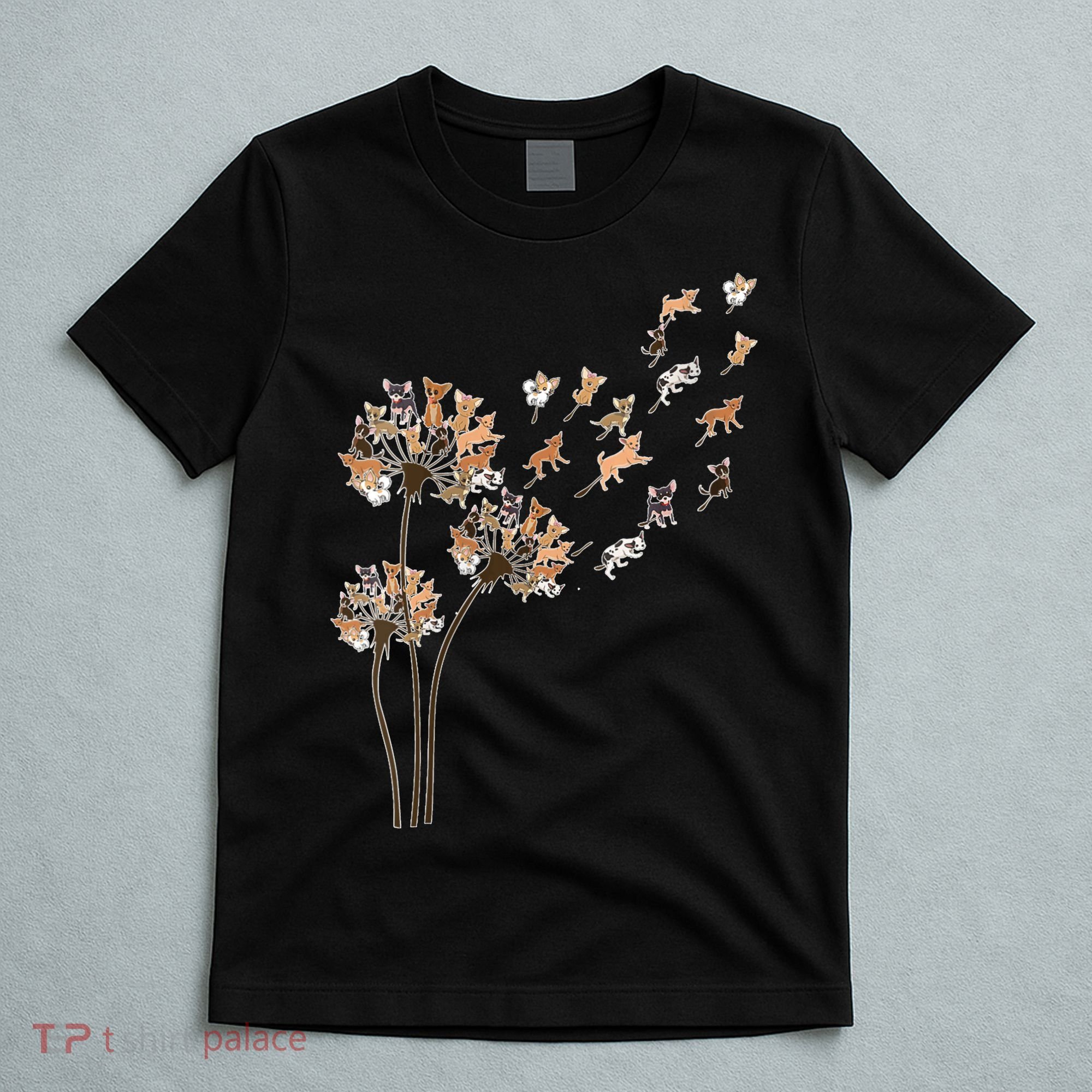 Chihuahua Flower Fly Dandelion Chihuahua Funny Dog Lover V Neck T-Shirt