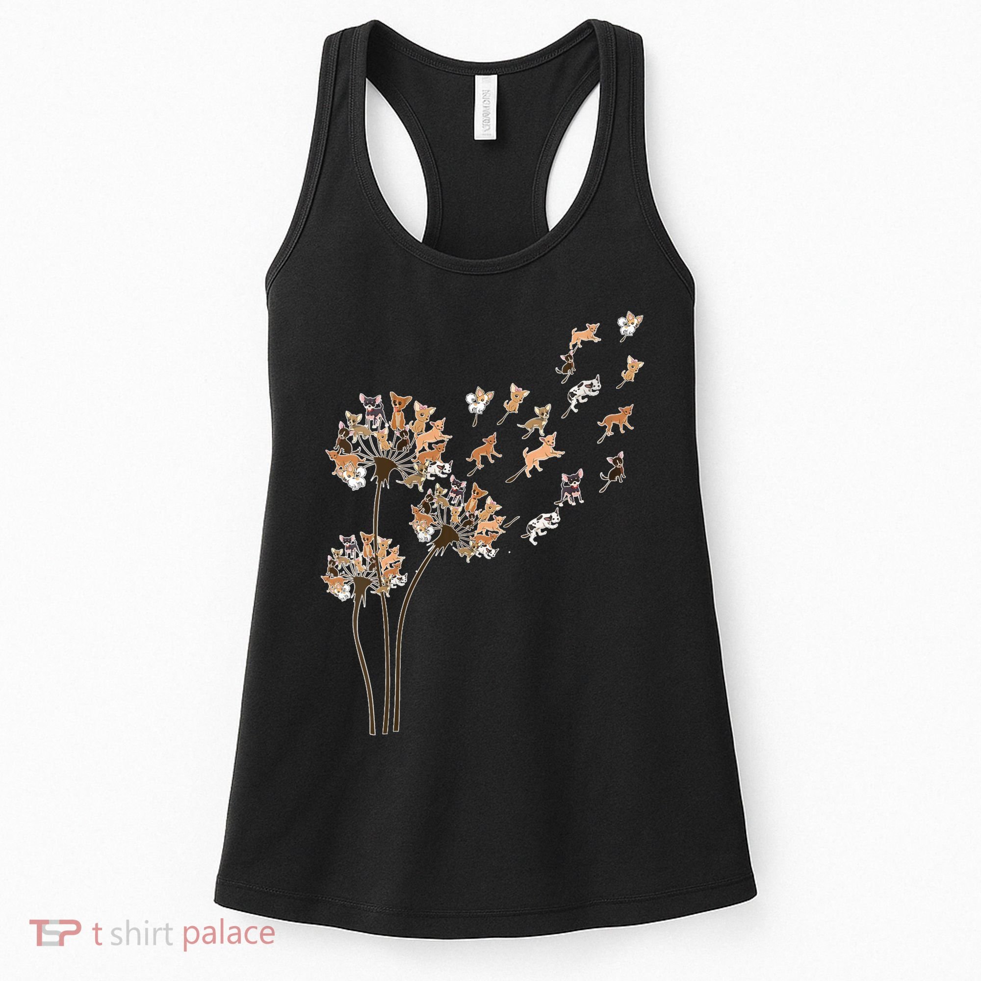 Chihuahua Flower Fly Dandelion Chihuahua Funny Dog Lover V Neck Women's Tank Top
