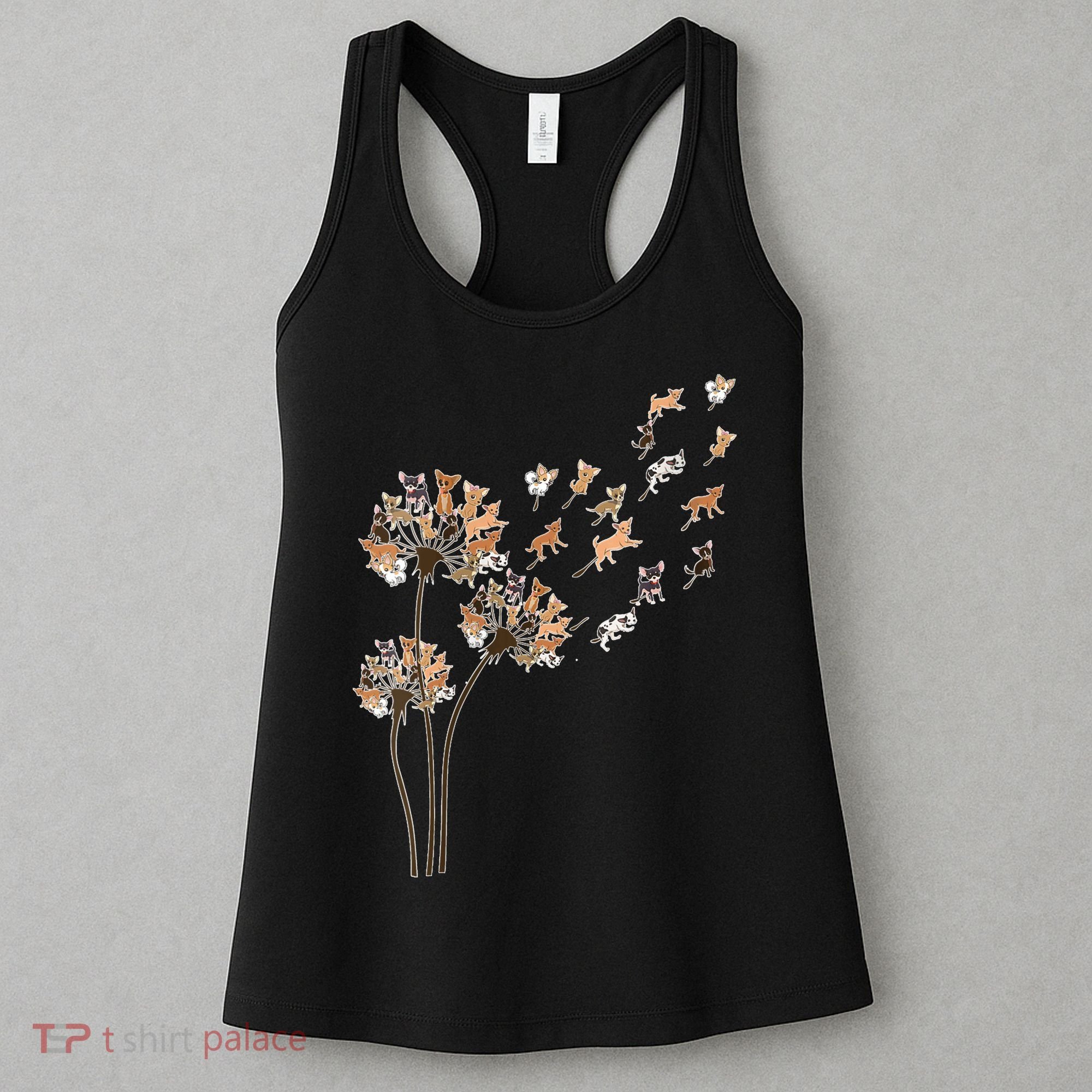 Chihuahua Flower Fly Dandelion Chihuahua Funny Dog Lover V Neck Women's Tank Top