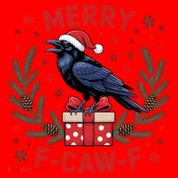Christmas F-Caw-F Funny Raven XMas Santa Hat thumb 1