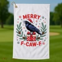 Christmas F-Caw-F Funny Raven XMas Golf Towel thumb 1