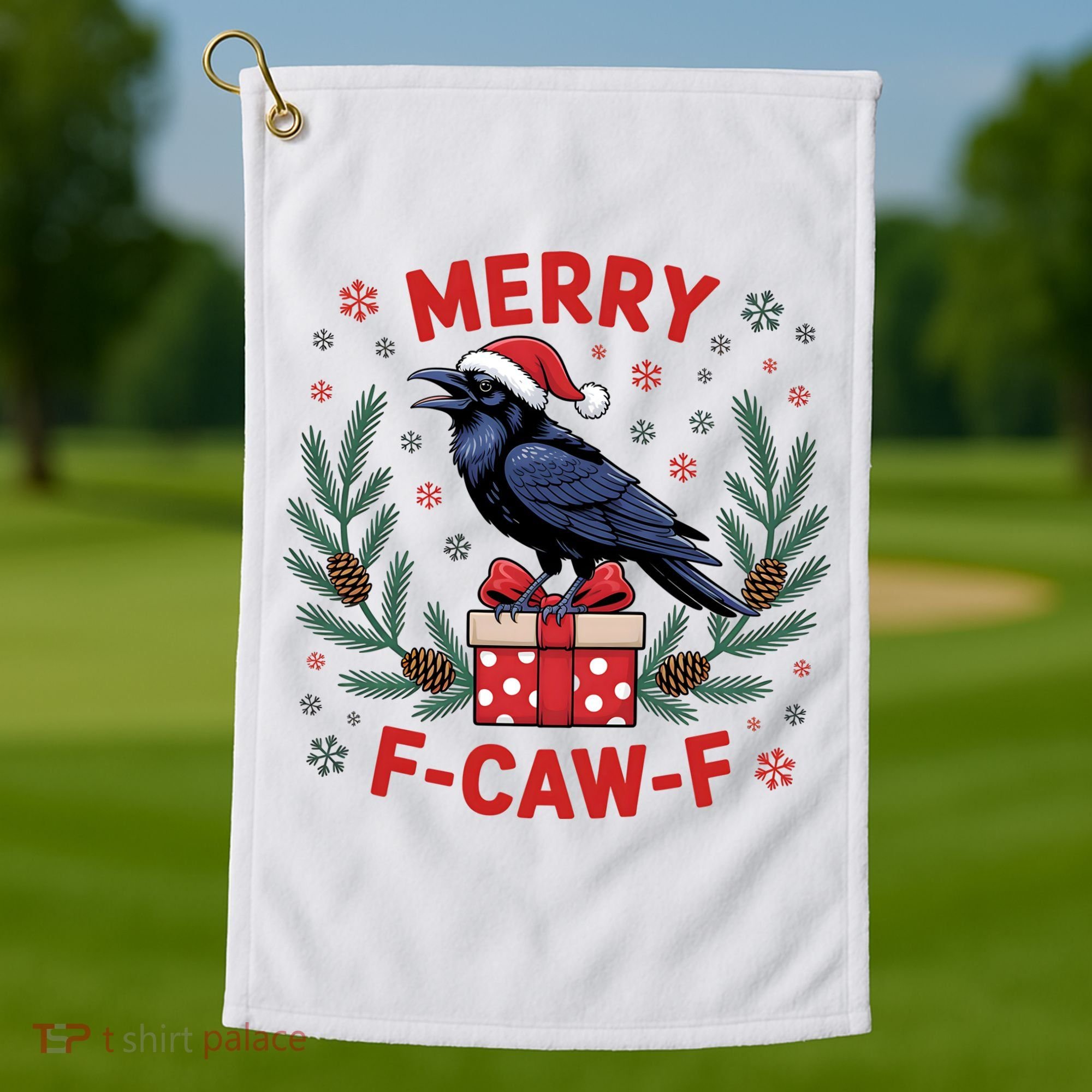 Christmas F-Caw-F Funny Raven XMas Golf Towel