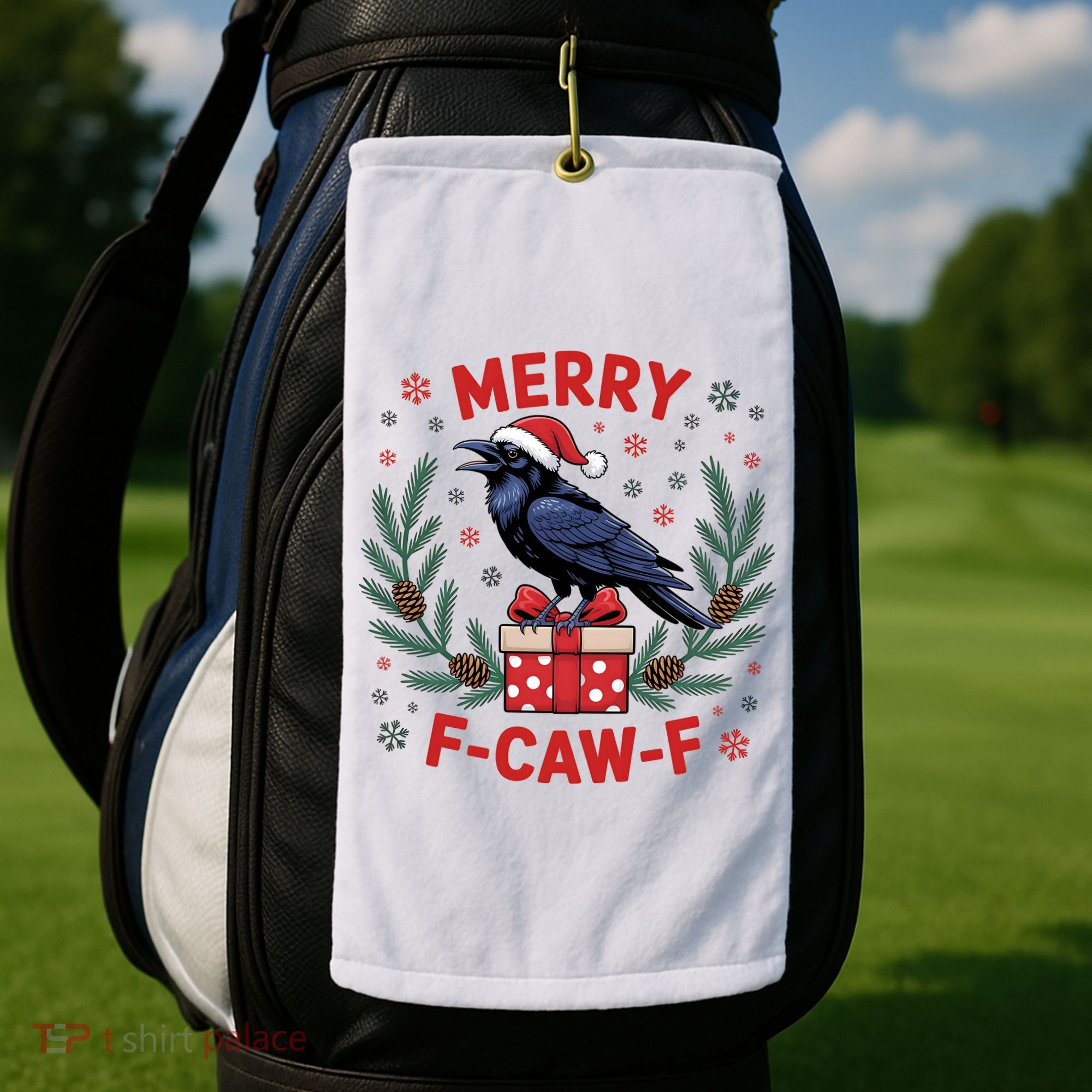 Christmas F-Caw-F Funny Raven XMas Golf Towel