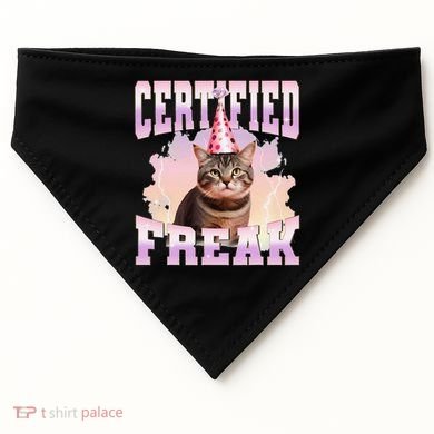 Certified Freak Funny Cat Joke Meme Cement Cursed Cat USA-Made Doggie Bandana