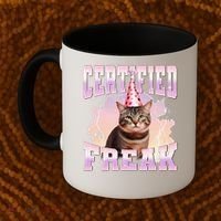 Certified Freak Funny Cat Joke Meme Cement Cursed Cat Coffee Mug thumb 2