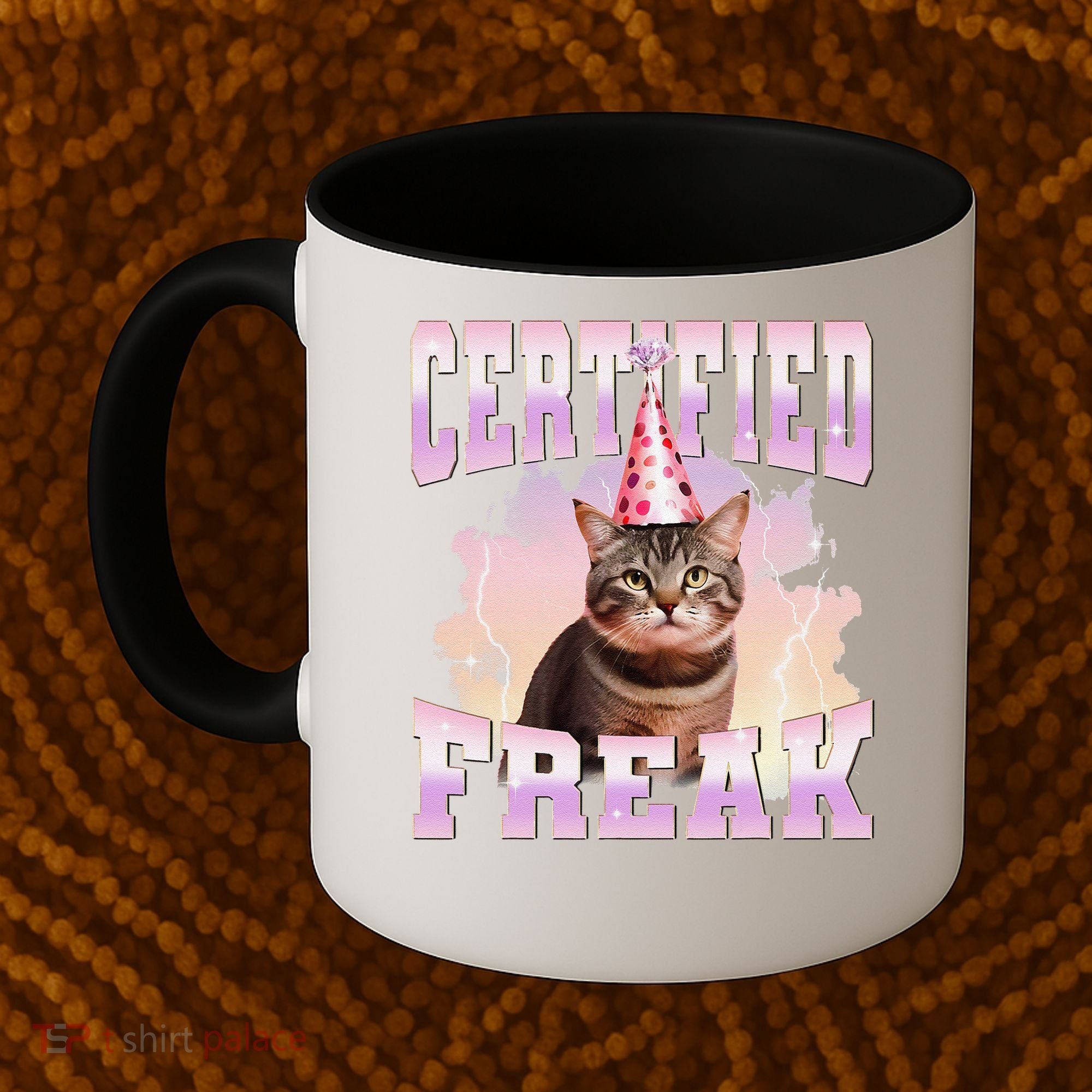 Certified Freak Funny Cat Joke Meme Cement Cursed Cat Coffee Mug