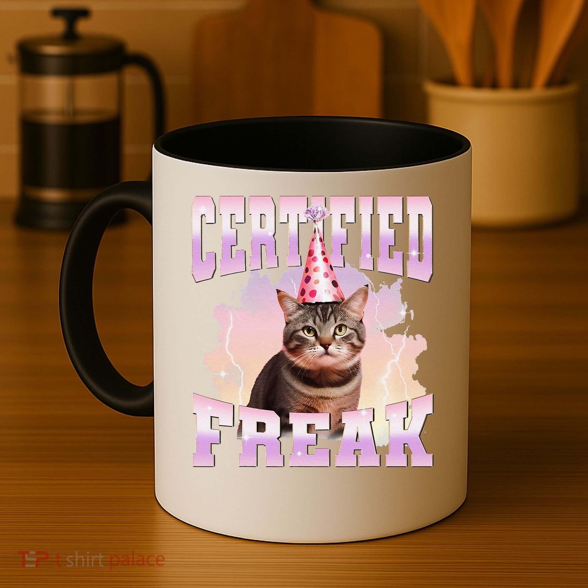Certified Freak Funny Cat Joke Meme Cement Cursed Cat Coffee Mug