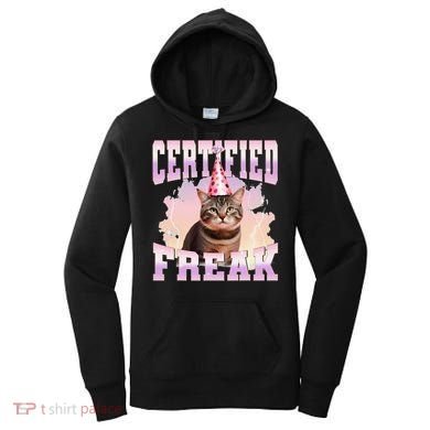 Certified Freak Funny Cat Joke Meme Cement Cursed Cat Women's Hoodie