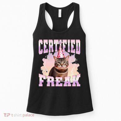 Certified Freak Funny Cat Joke Meme Cement Cursed Cat Women's Tank Top