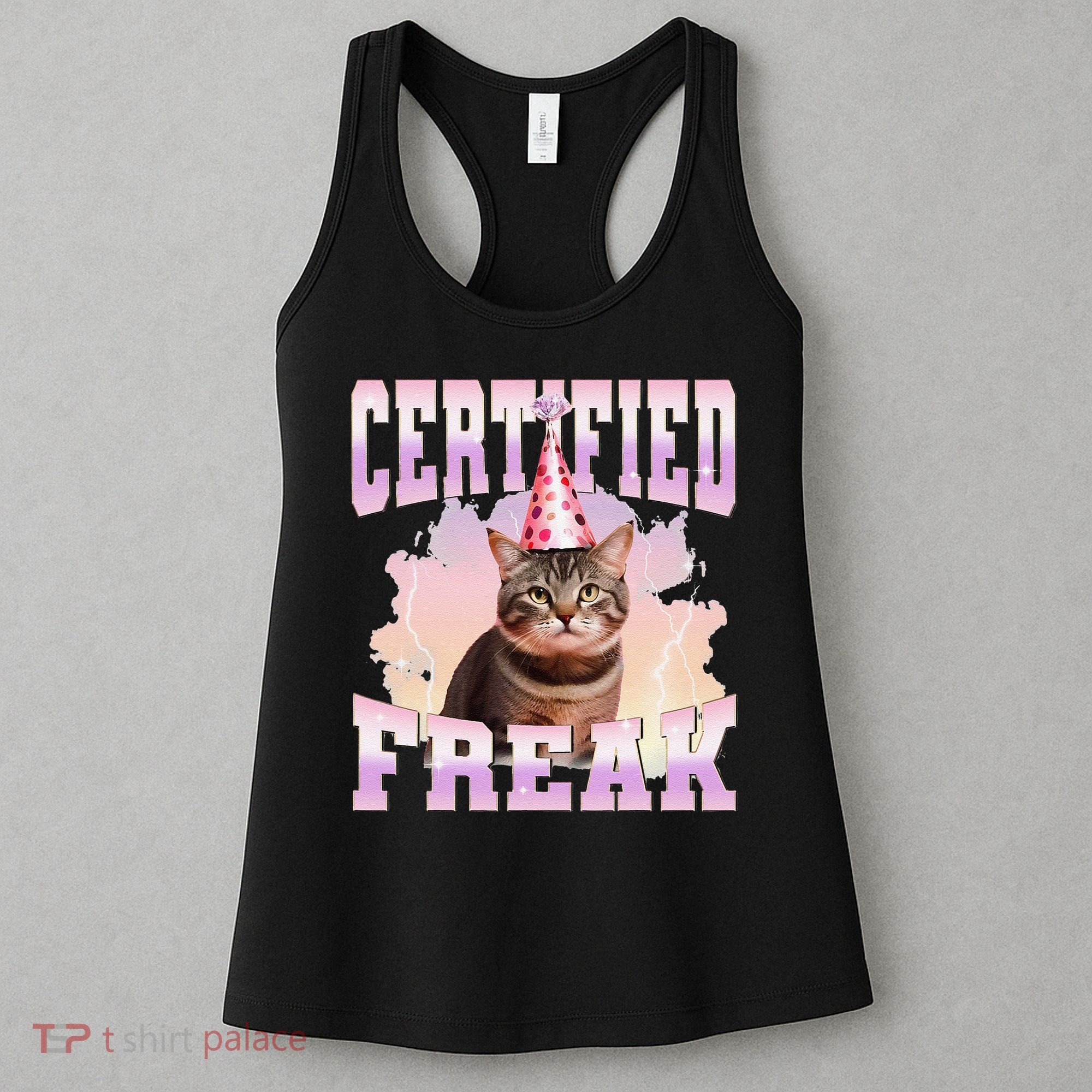 Certified Freak Funny Cat Joke Meme Cement Cursed Cat Women's Tank Top