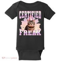 Certified Freak Funny Cat Joke Meme Cement Cursed Cat Baby Bodysuit thumb 0