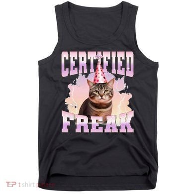 Certified Freak Funny Cat Joke Meme Cement Cursed Cat Tank Top