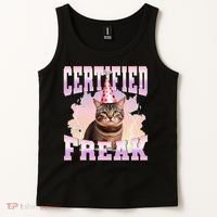 Certified Freak Funny Cat Joke Meme Cement Cursed Cat Tank Top thumb 2