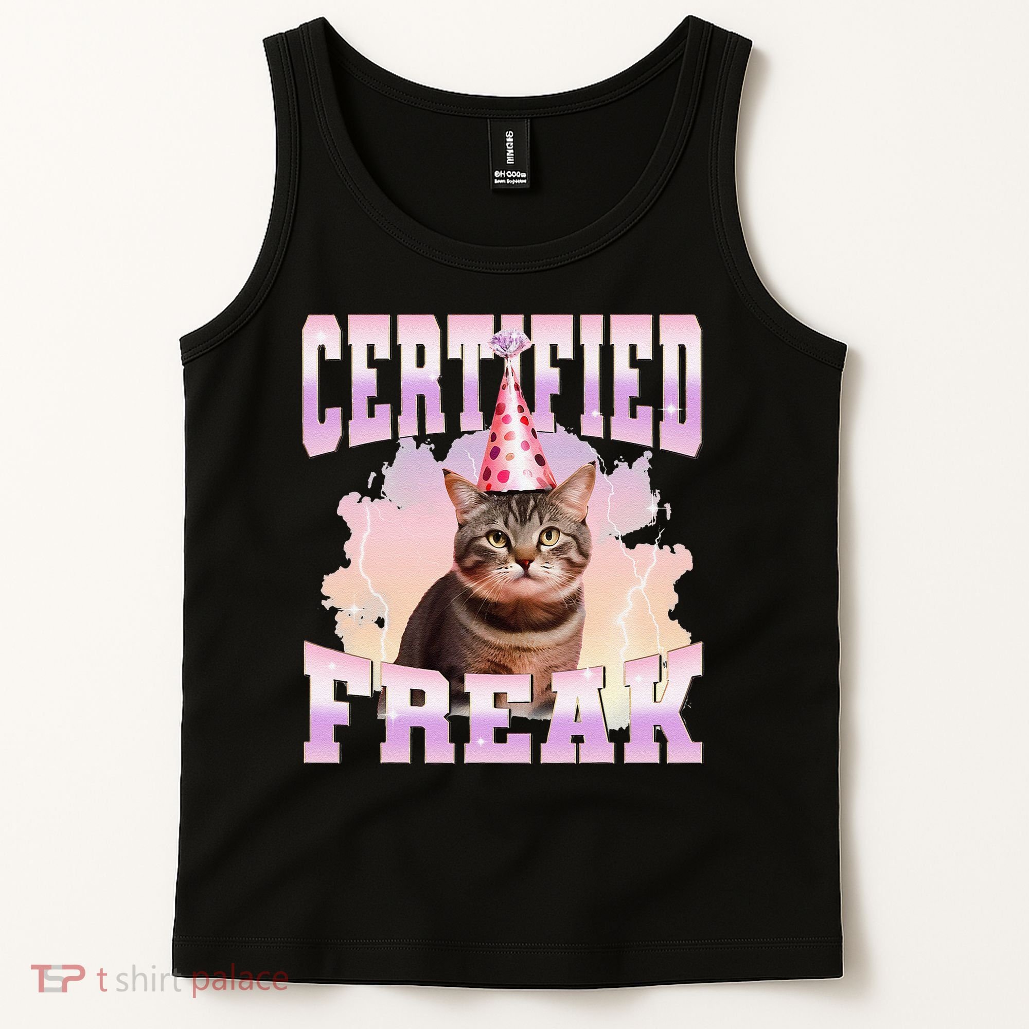 Certified Freak Funny Cat Joke Meme Cement Cursed Cat Tank Top