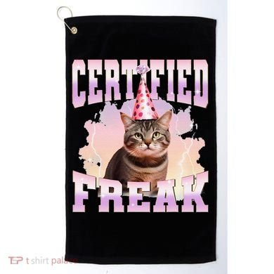 Certified Freak Funny Cat Joke Meme Cement Cursed Cat Golf Towel